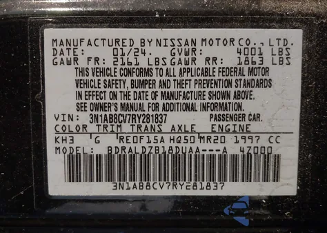 2024 Nissan Sentra Sv Xtronic Cvt из США, поврежденный, VIN 3N1AB8CV7RY281837